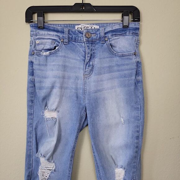 En Jean Womens Blue Mid Rise Distressed Med Wash Denim Skinny Jeans Size 3 - Picture 3 of 12